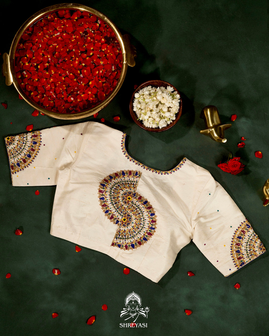 Handloom Pure Rajkot Single Ikat Patola Silk Saree with Hand-Embroidered Raw Silk Blouse