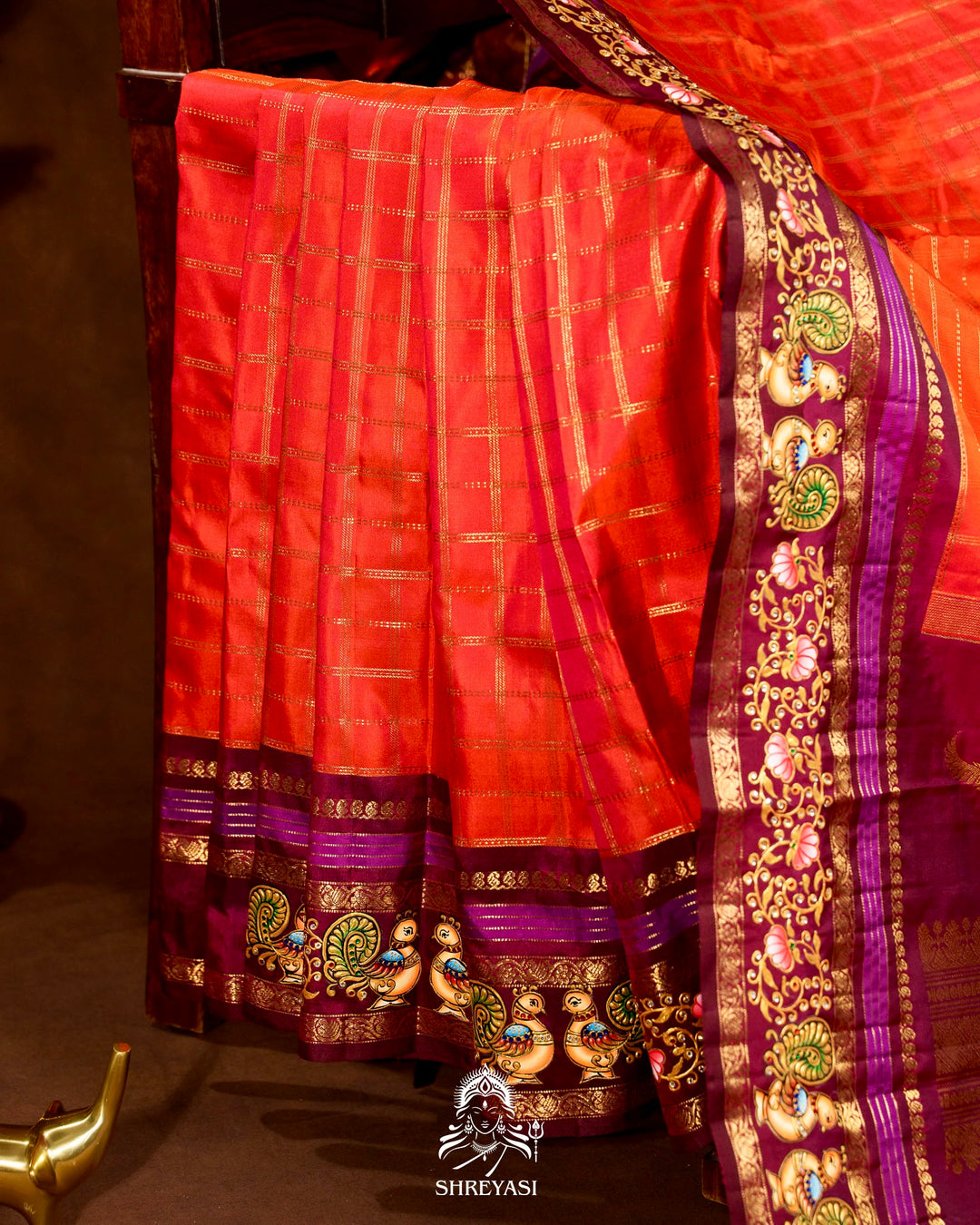 Handloom Pure Kanjivaram Silk Sarees with Real Zari and Hand Painted Tanjore Art