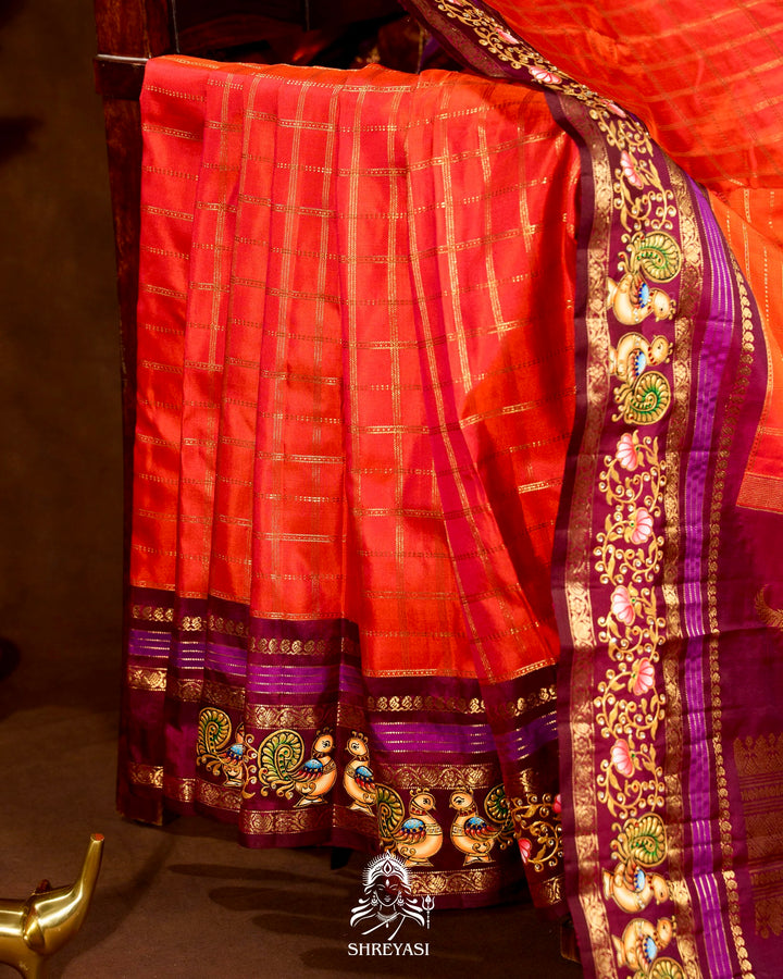 Handloom Pure Kanjivaram Silk Sarees with Real Zari and Hand Painted Tanjore Art
