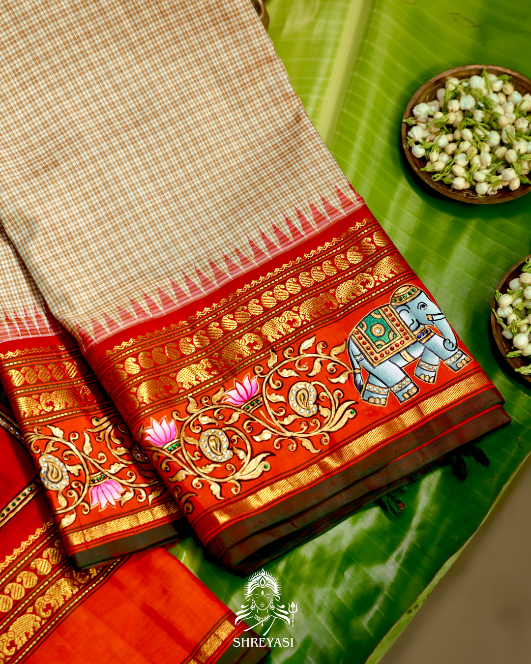 Kanjivaram Silk Saree with Tanjore Artwork