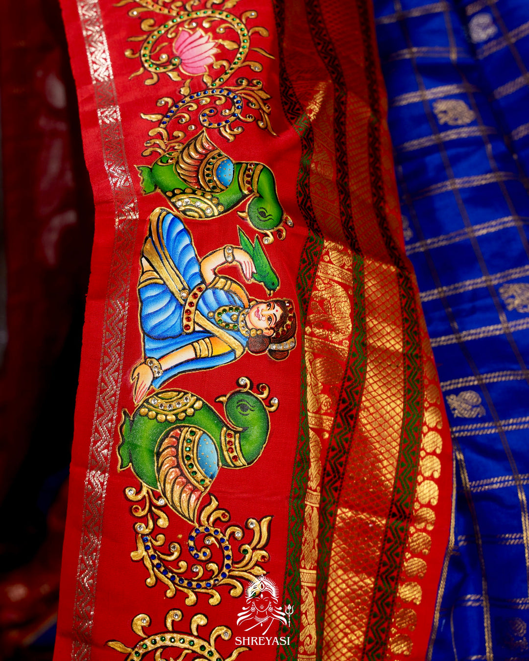 Handloom Pure Kanjivaram Silk Sarees with Real Zari and Hand Painted Tanjore Art