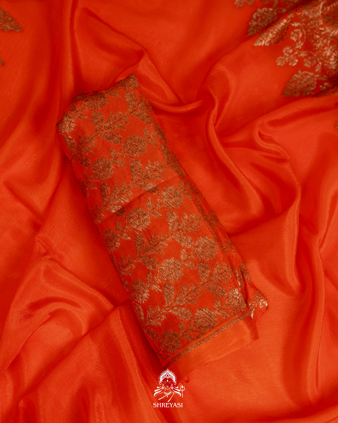 Banarasi Crepe Silk Saree with Floral Embroidered Blouse