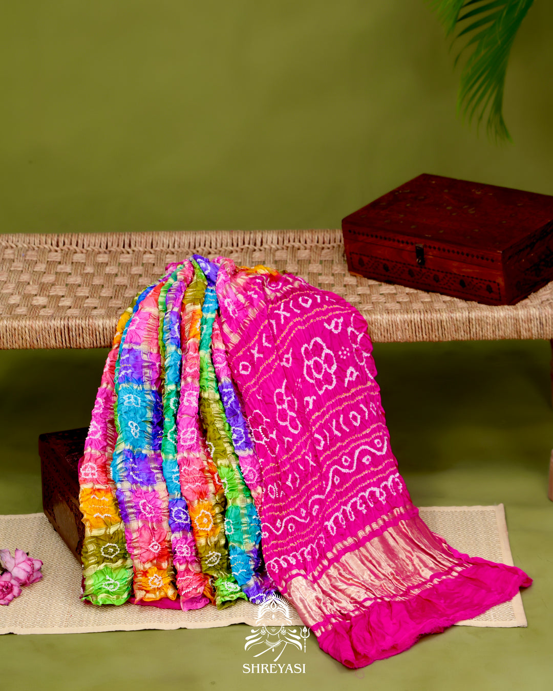 Pure Gaji Silk Gharchola Saree with Hand-Knotted Bandhej
