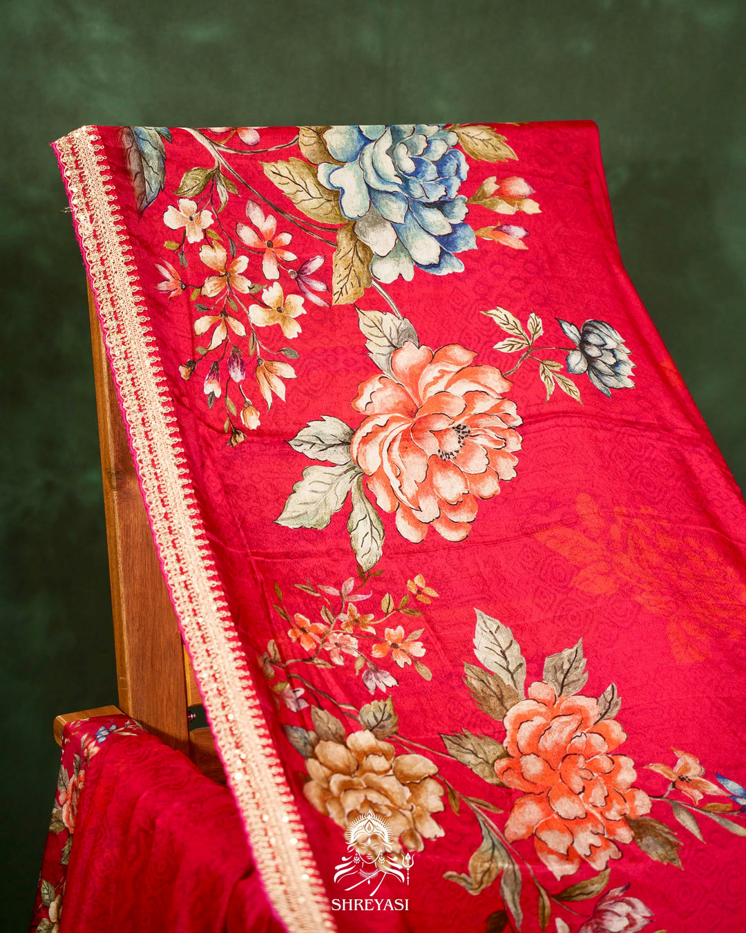 Floral Crepe Chiffon Saree with Embroidered Borders