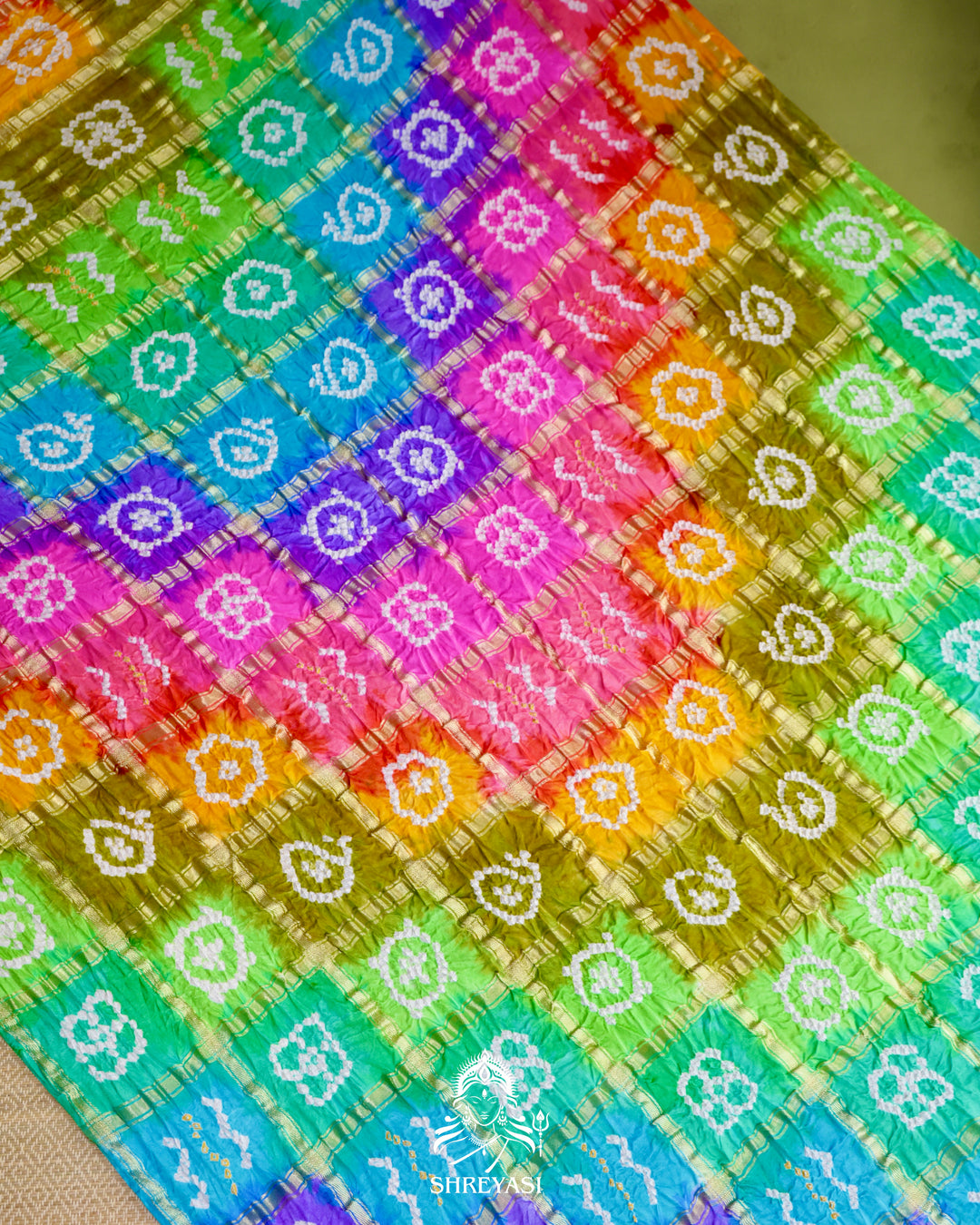 Pure Gaji Silk Gharchola Saree with Hand-Knotted Bandhej