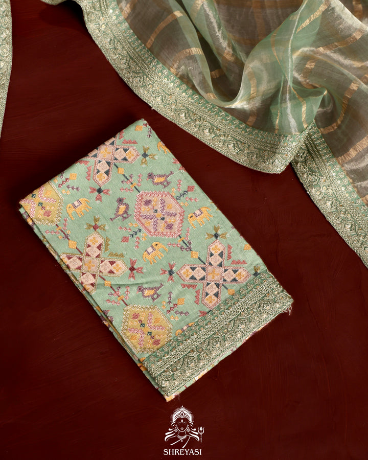 Banarasi Tissue Silk Checks Saree with Embroidered Border