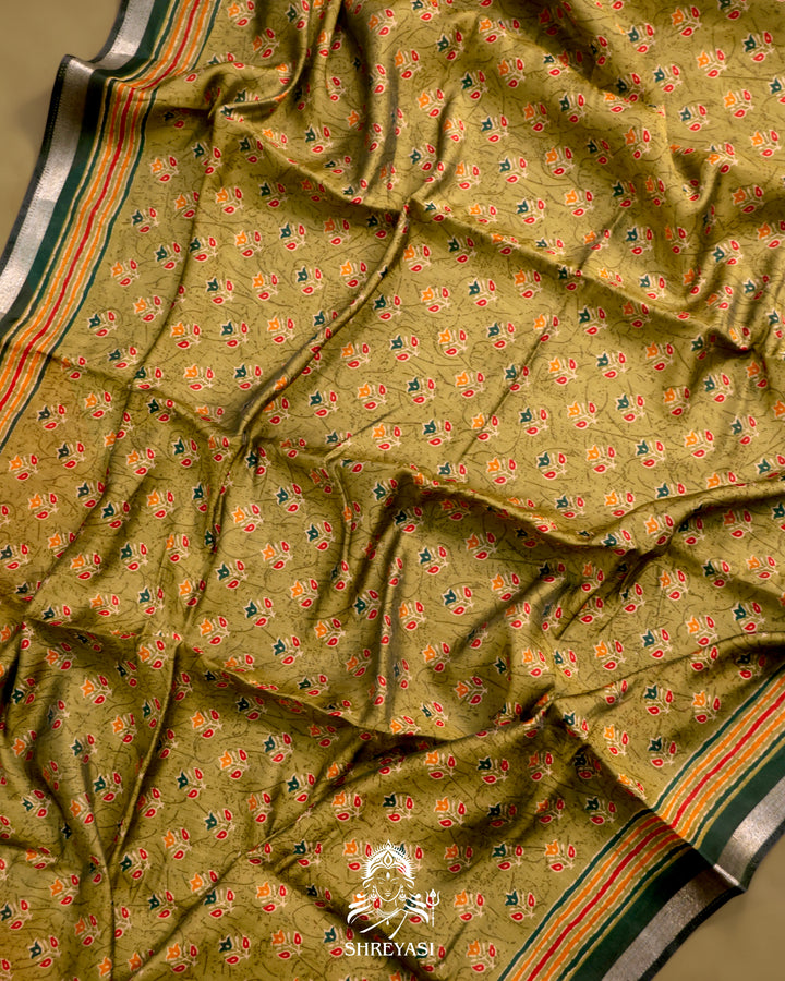 Olive Green Crystal Cotton Saree