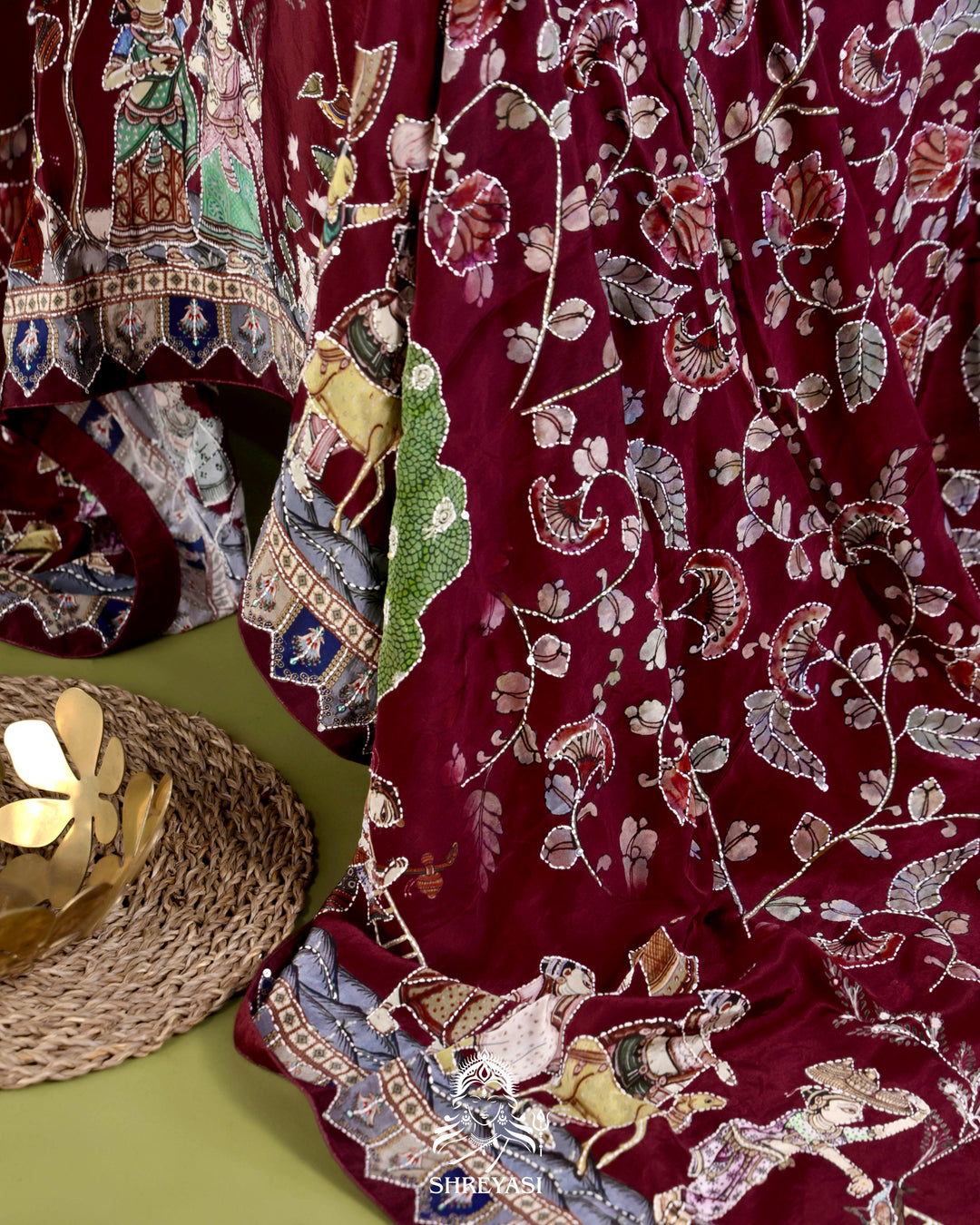 Pure Crepe Silk Saree with Kantha Embroidery