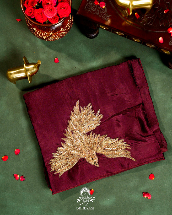 Pure Crepe Silk Saree with Bird Embroidery
