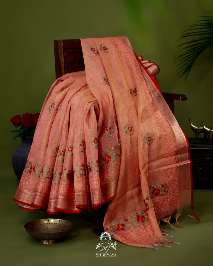 Bengal Linen Saree with Resham Floral Embroidery