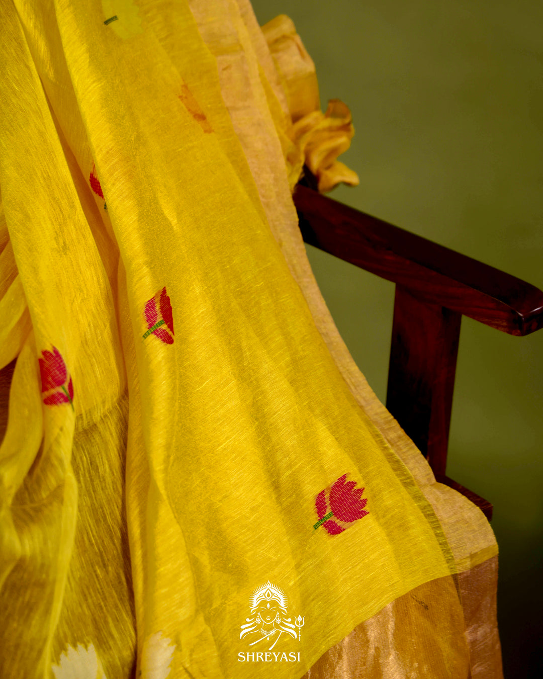 Handloom Silk Linen Jamdani Saree with Tissue Paithani Pallu