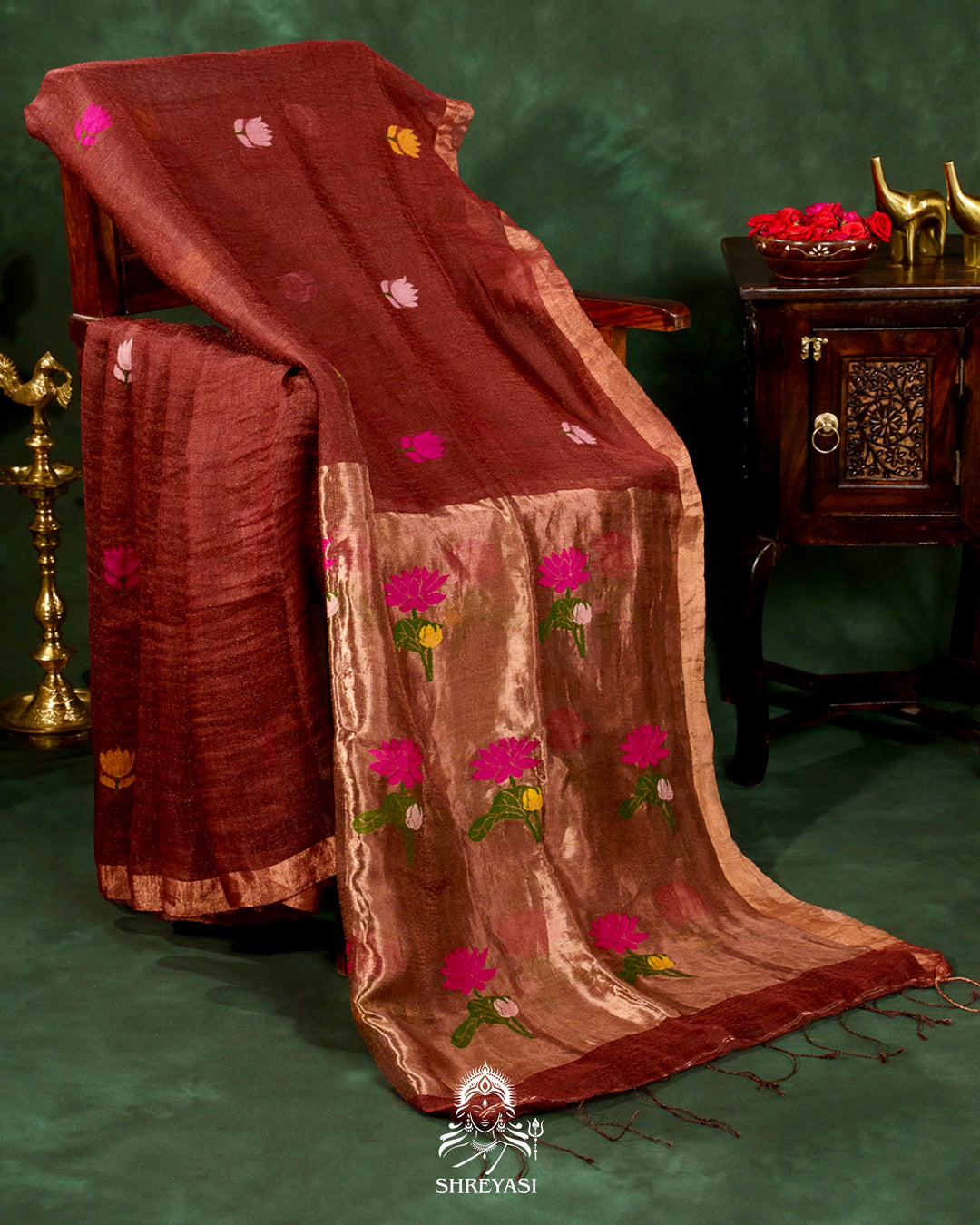Handloom Silk Linen Jamdani Saree with Tissue Paithani Pallu