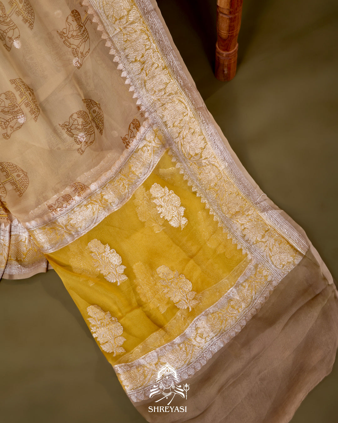 Banarasi Khaddi Chiffon Georgette Saree with Hand Block Motifs