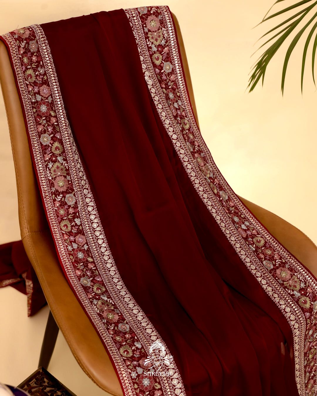 Satin Silk Saree with Embroidered Border