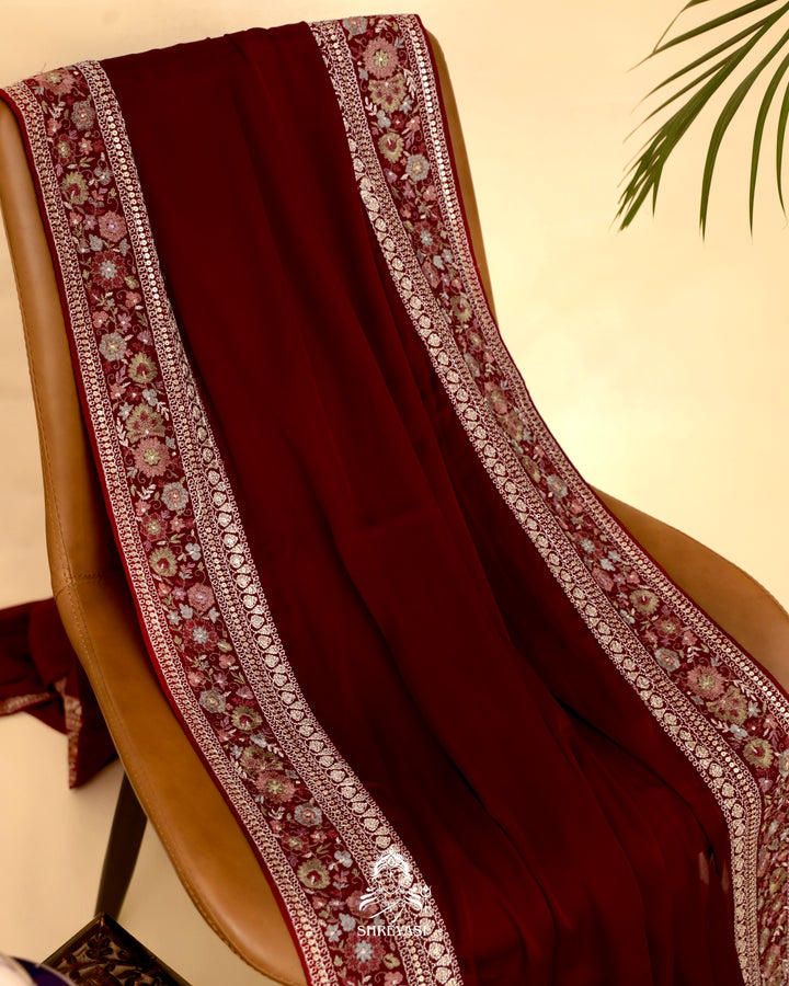 Satin Silk Saree with Embroidered Border