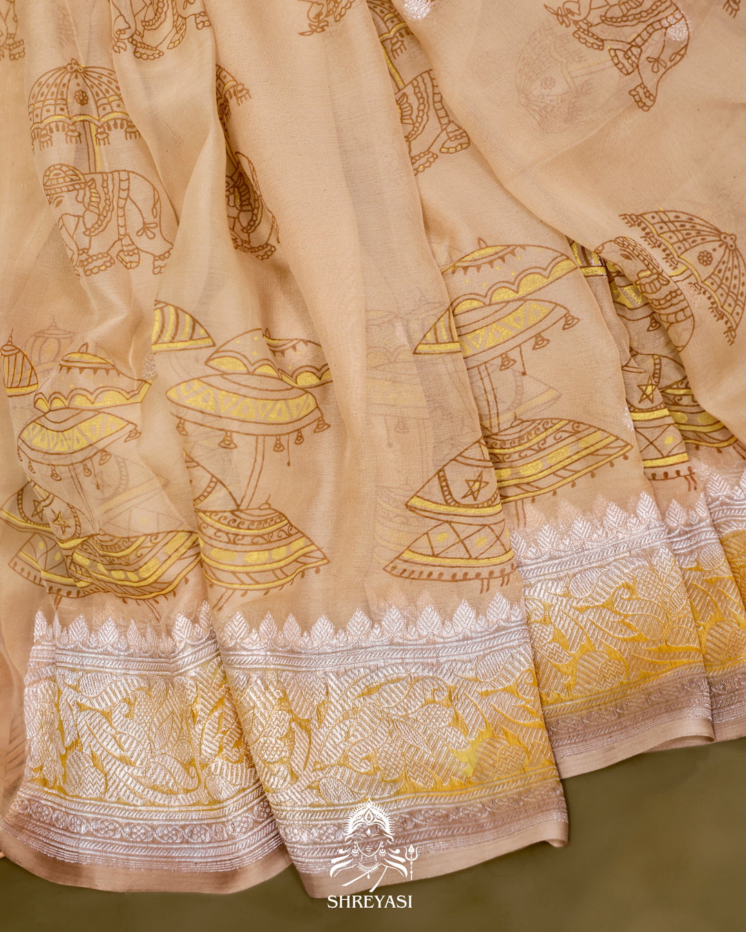 Banarasi Khaddi Chiffon Georgette Saree with Hand Block Motifs