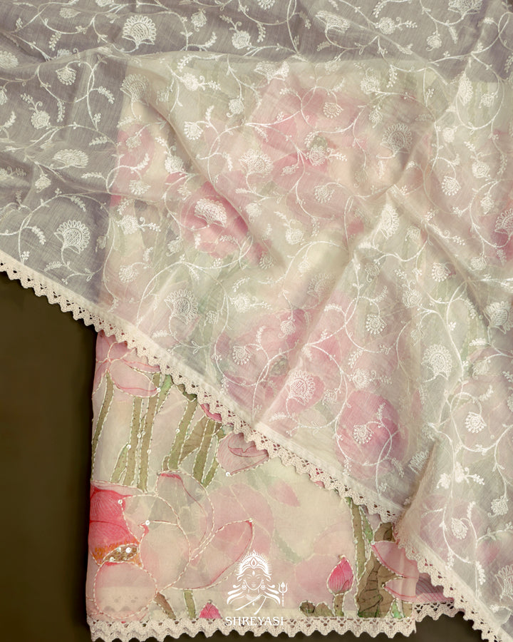 Pure Georgette Floral Saree with Thread Embroidery and Micro Sequins