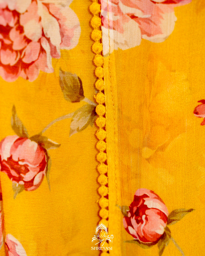 Pure Chiffon Floral Saree with Crochet Embroidery Border