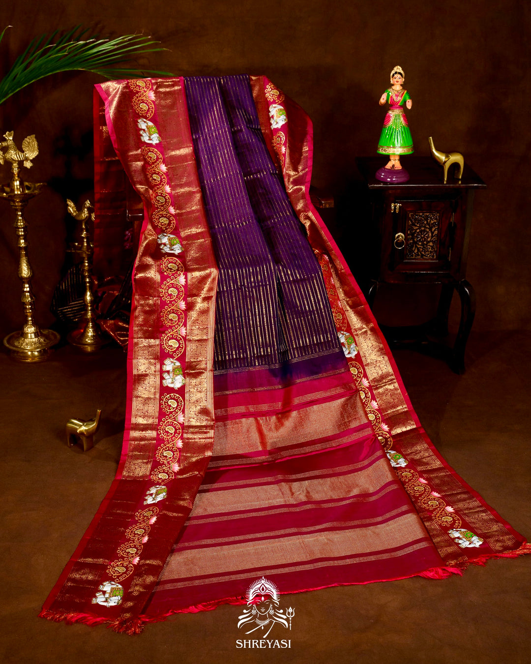 Handloom Pure Kanjivaram Silk Sarees with Real Zari and Hand Painted Tanjore Art