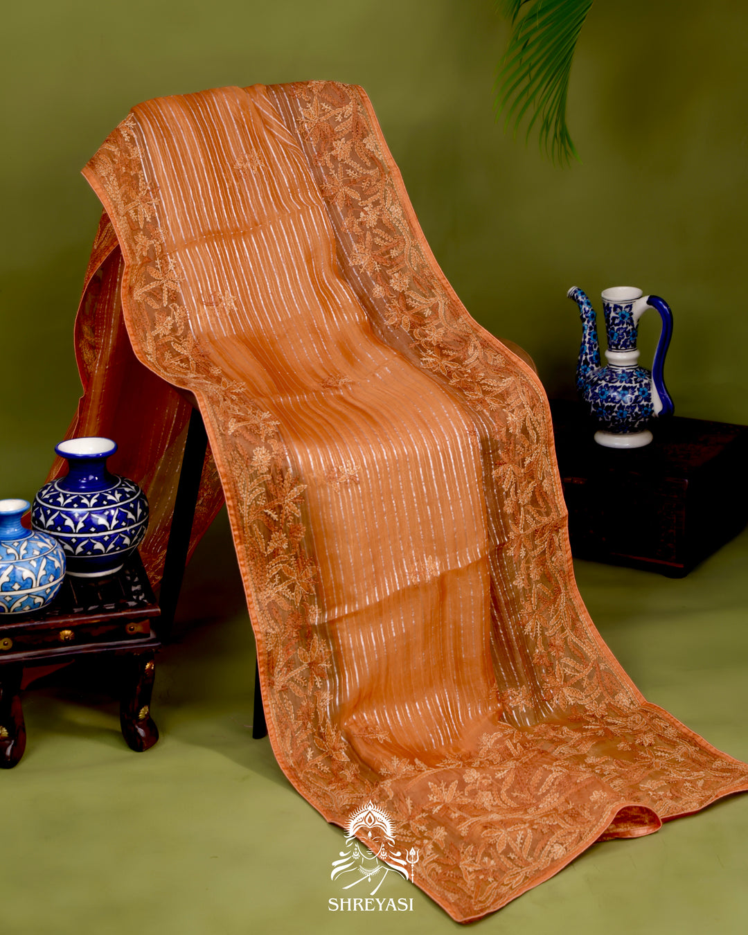 Pure Organza Silk Saree with Hand Embroidered Chikankari