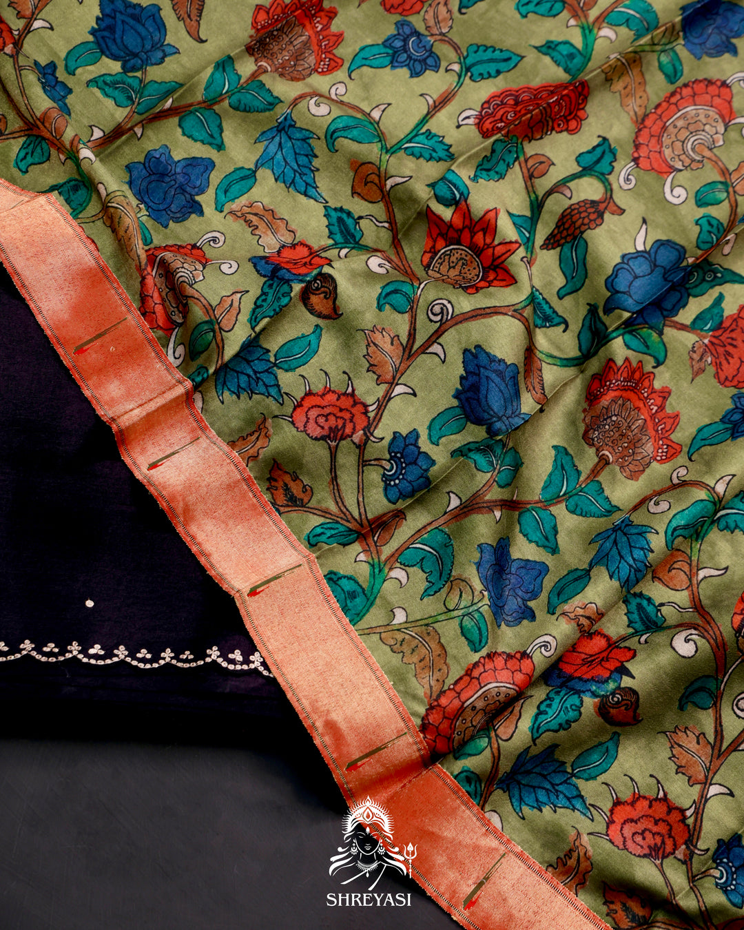 Tussar Silk Saree with Paithani Pen Kalamkari Blouse