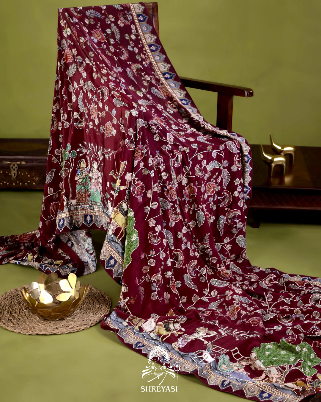 Pure Crepe Silk Saree with Kantha Embroidery