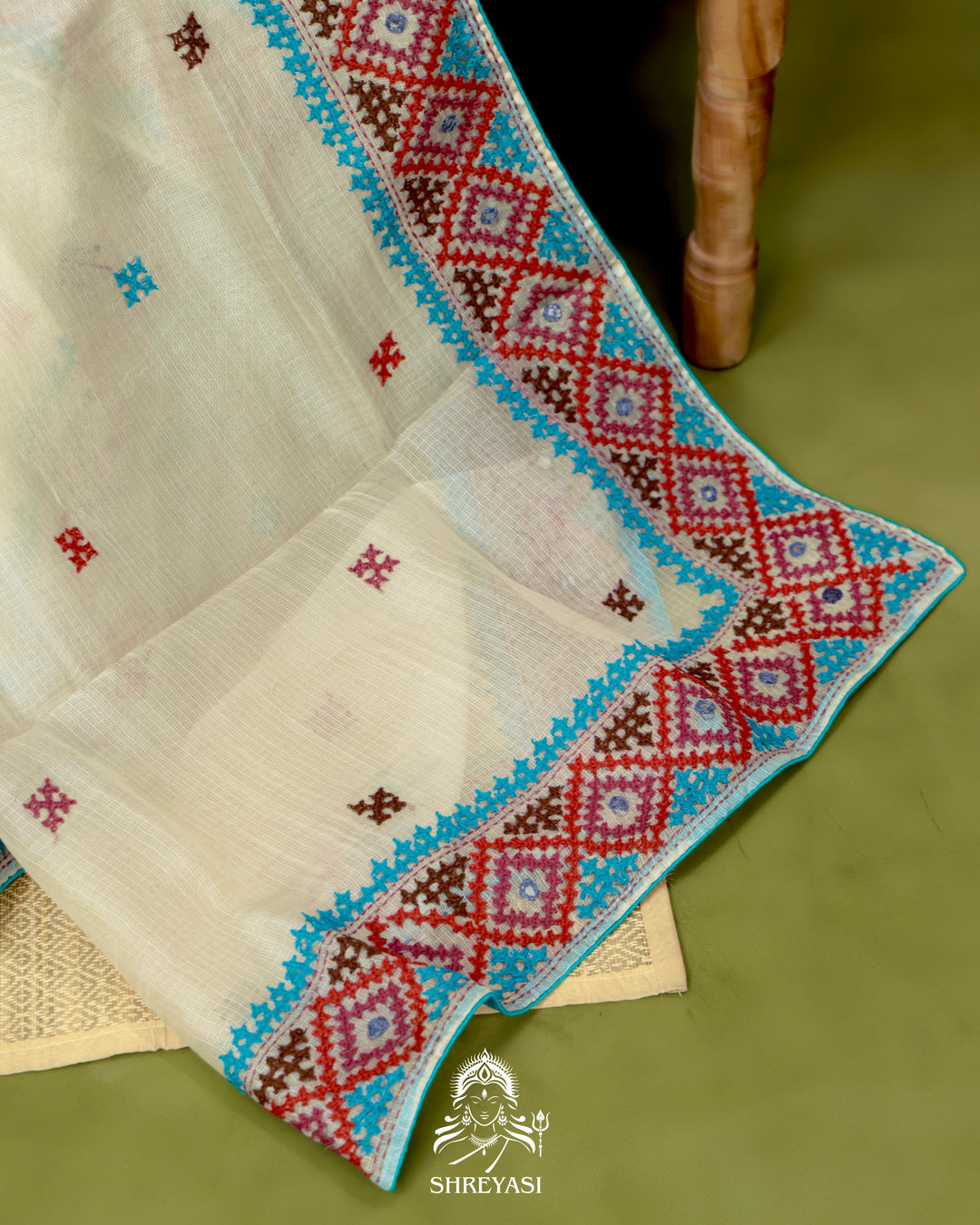 Handloom Pure Tussar Kota Saree with Kutch Hand Embroidery and Mirror Work