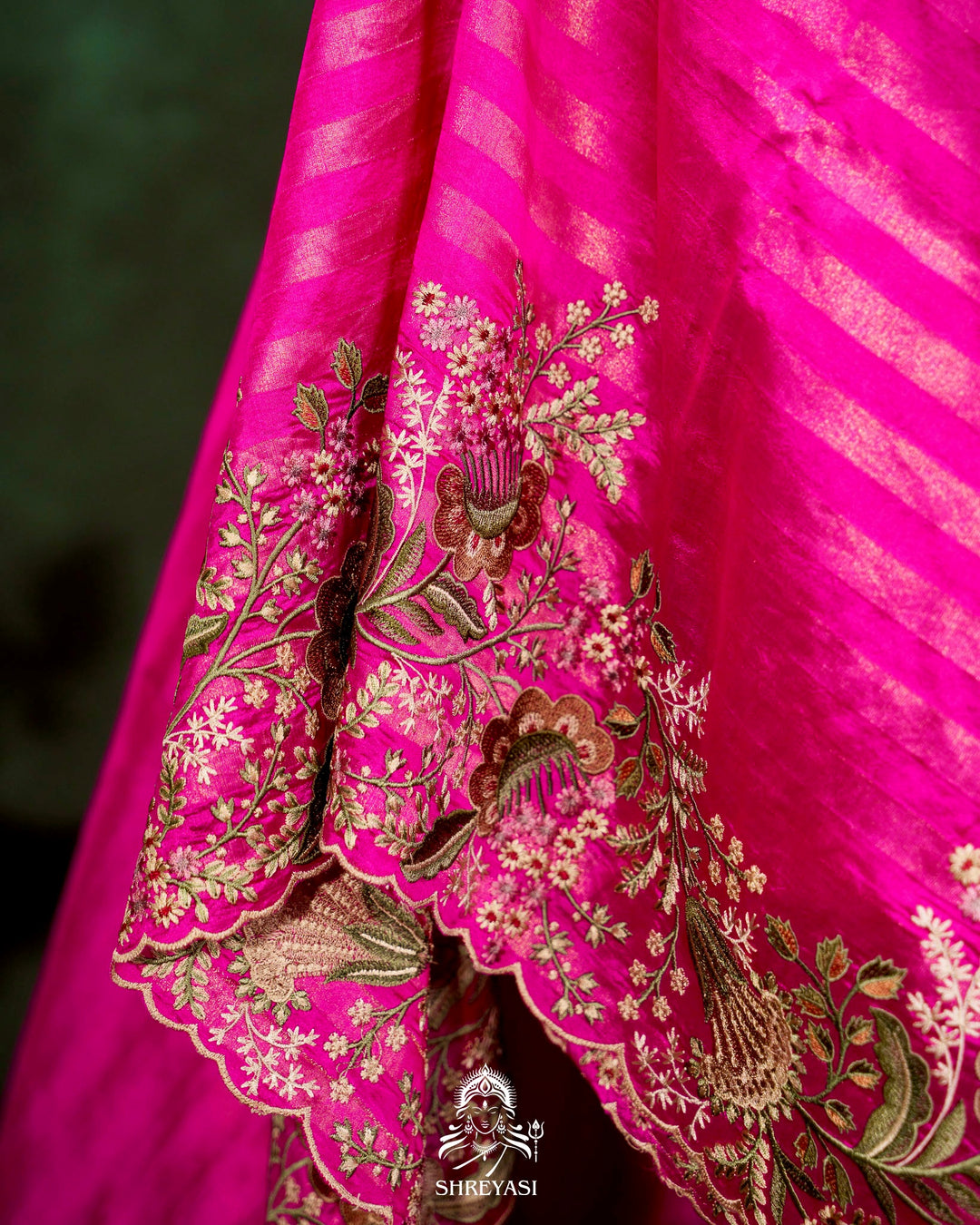 Handloom Pure Banarasi Silk Saree with Zari Stripes and Fine Resham Thread Embroidery