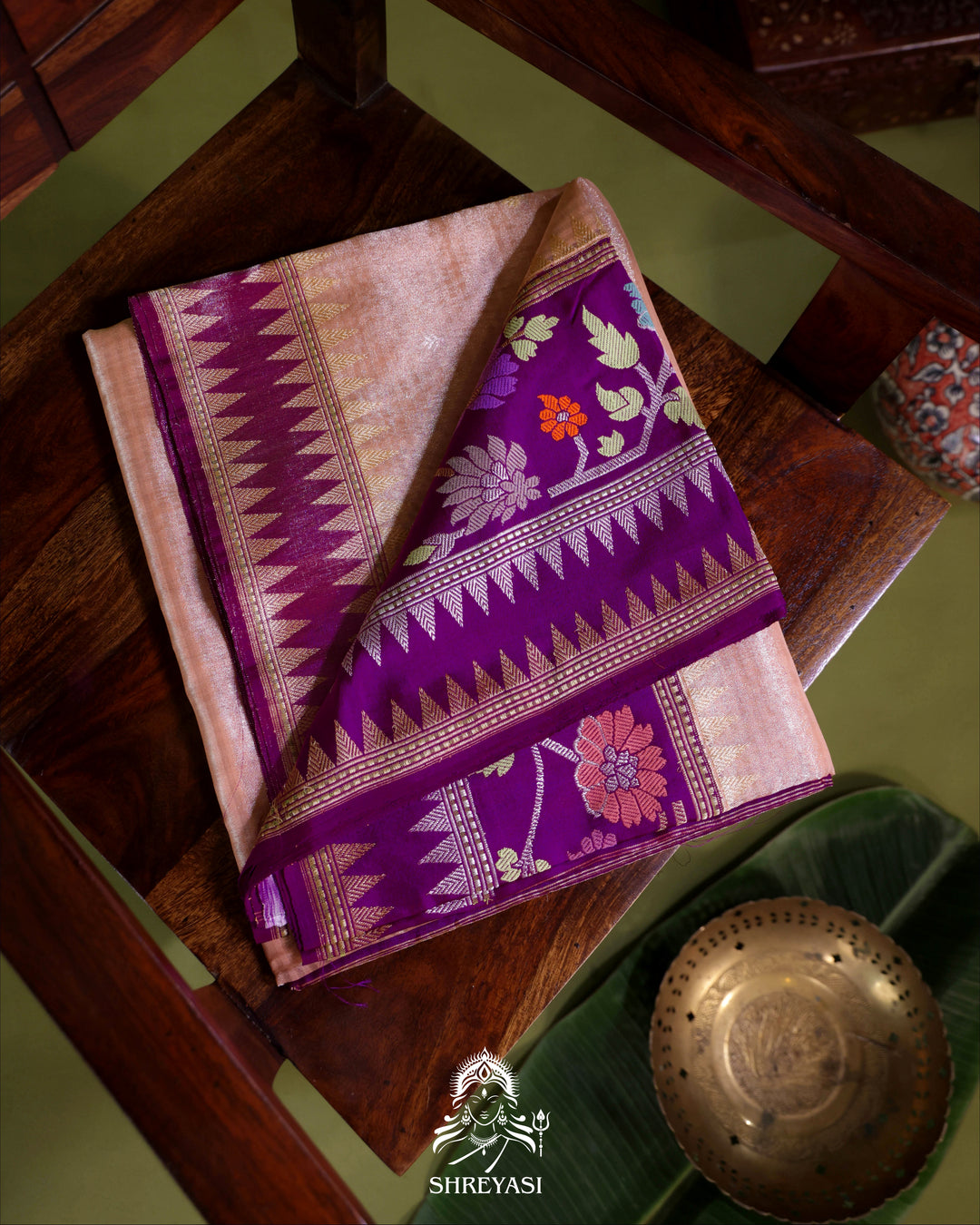 Banarasi Ektara Tissue Silk Saree with Ektara Silk Jamdani Border and Pallu