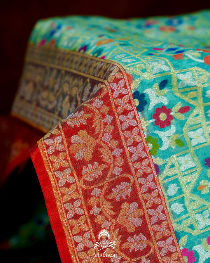 Handloom Banarasi Cotton Jamdani Saree with Contrast Border