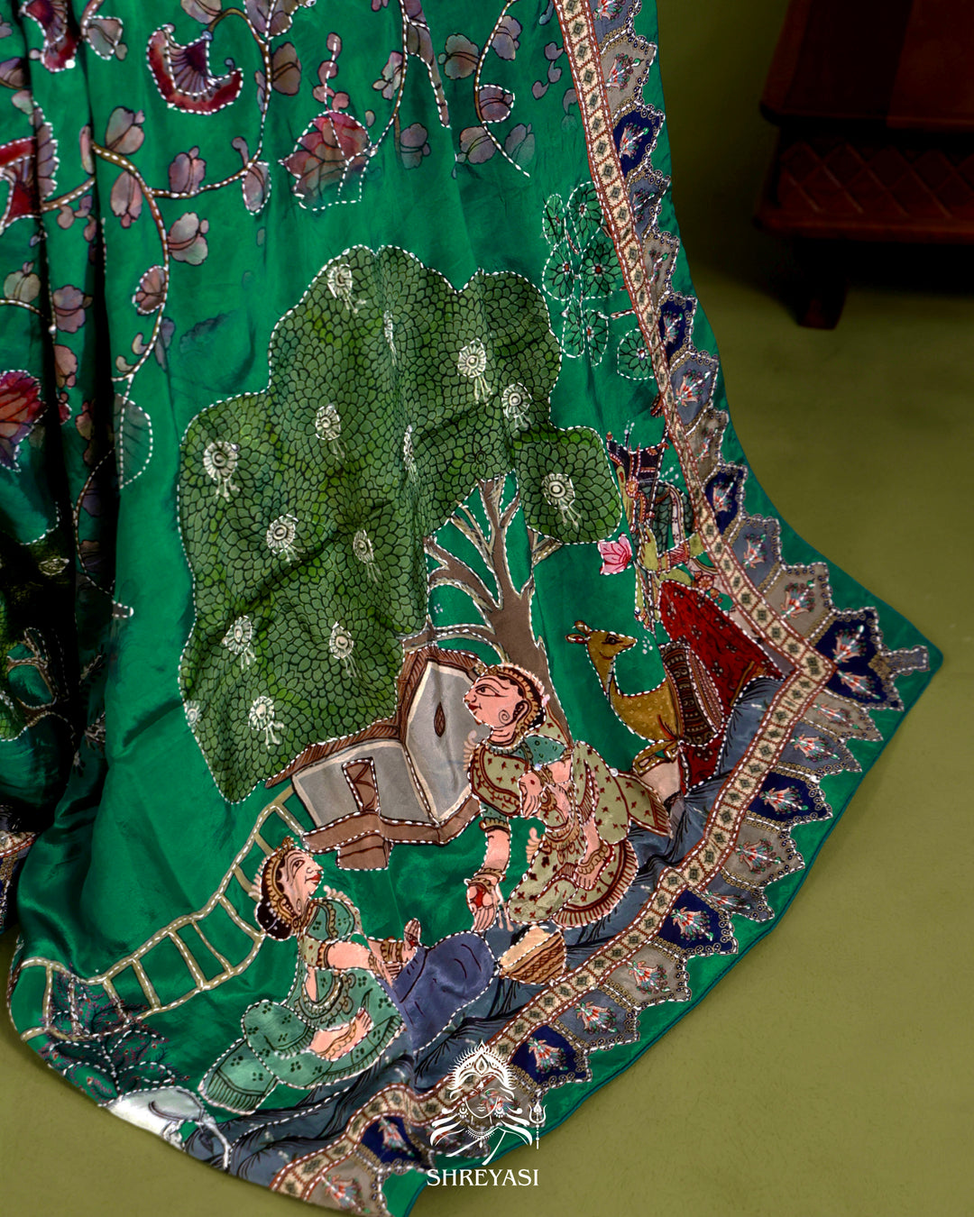 Pure Crepe Silk Saree with Kantha Embroidery