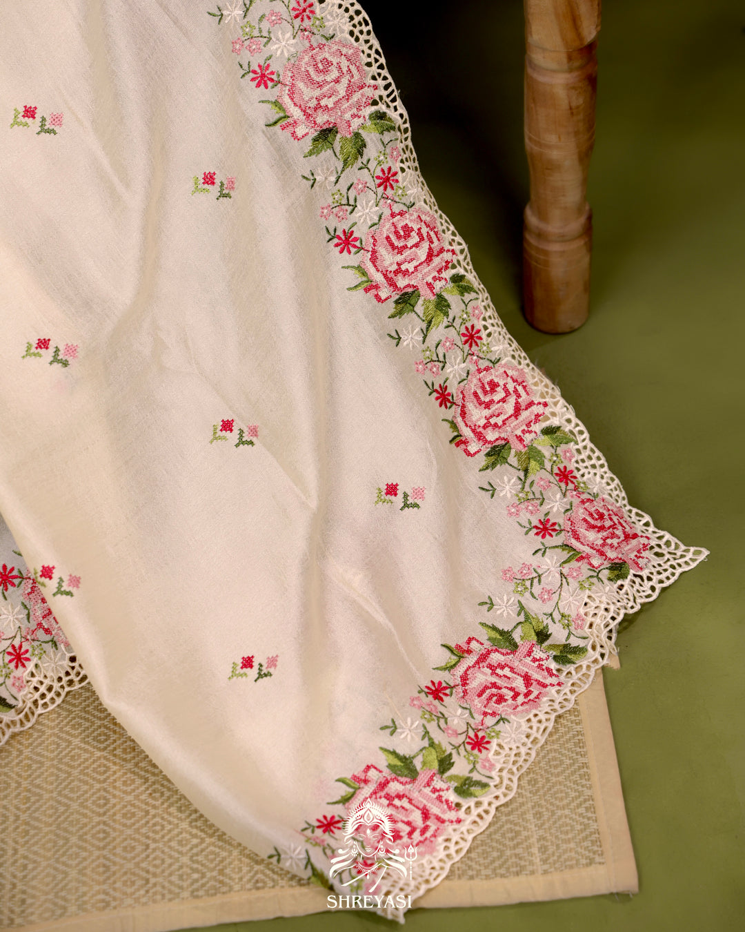 Tussar Silk Saree with Petit Point Embroidery