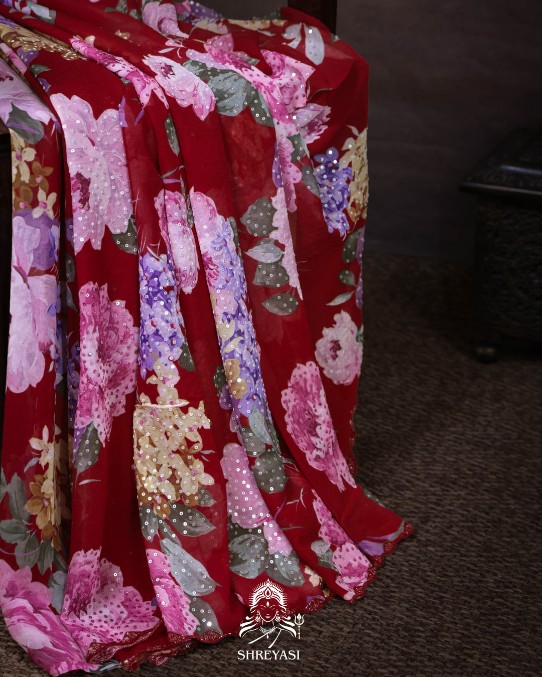 Pure Georgette Floral Sequin Saree