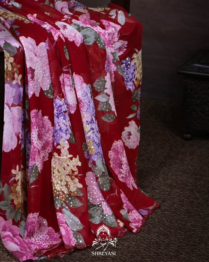 Pure Georgette Floral Sequin Saree