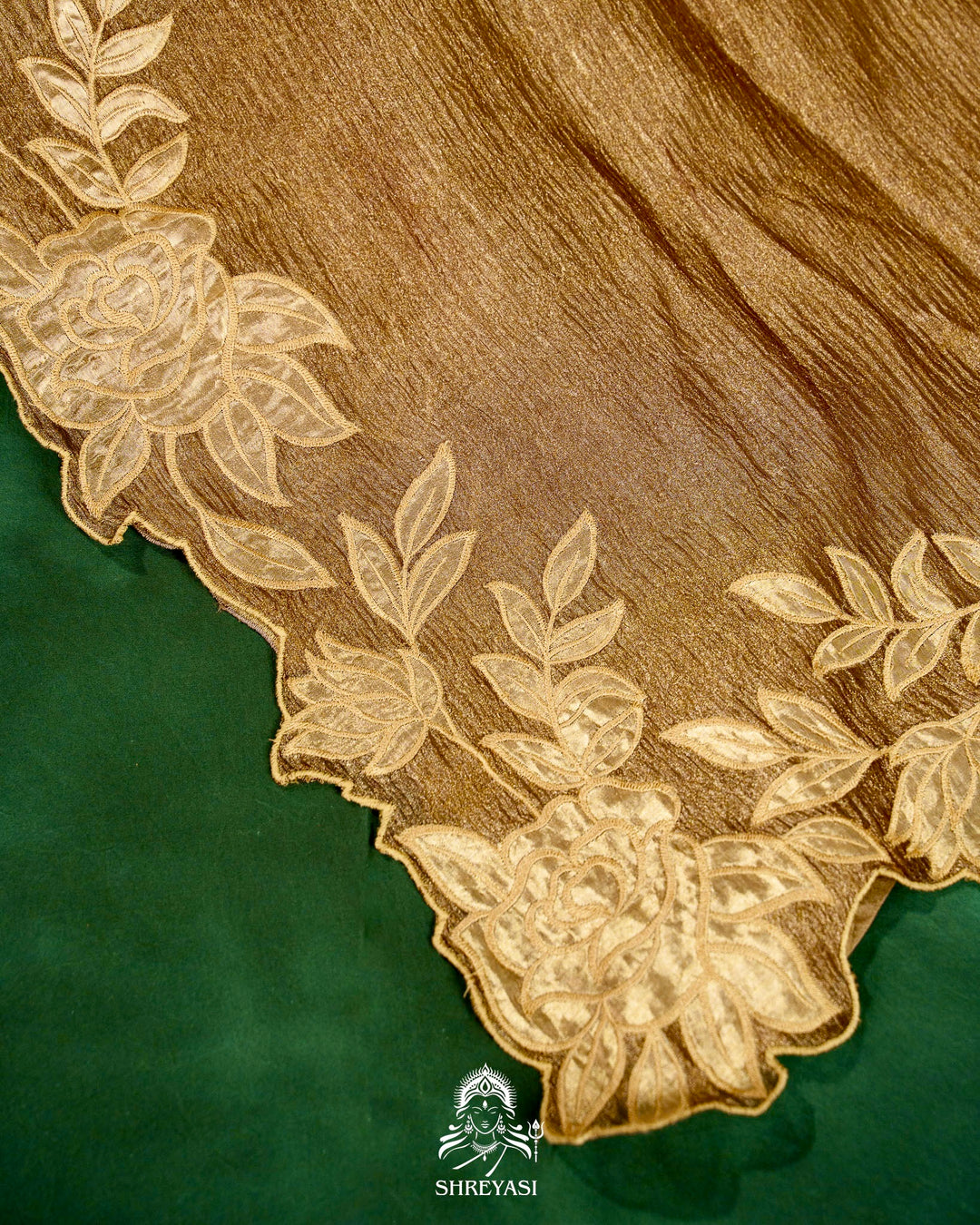Handloom Pure Banarasi Crushed Tissue Silk Saree with Appliqué Borders