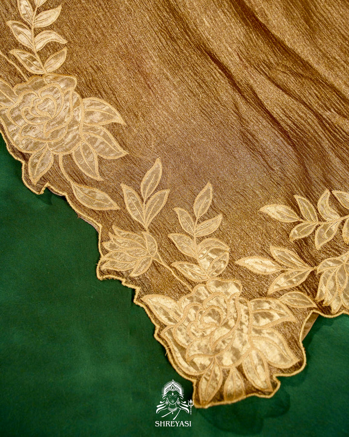 Handloom Pure Banarasi Crushed Tissue Silk Saree with Appliqué Borders