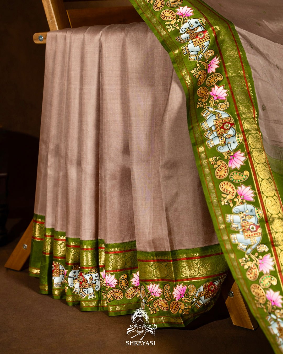 Traditional Tanjore Painting on Handloom Pure Kanjivaram Silk Sarees with Real Zari