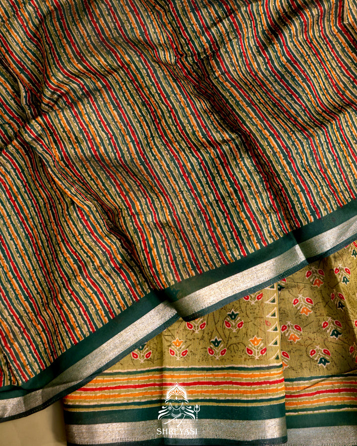 Olive Green Crystal Cotton Saree