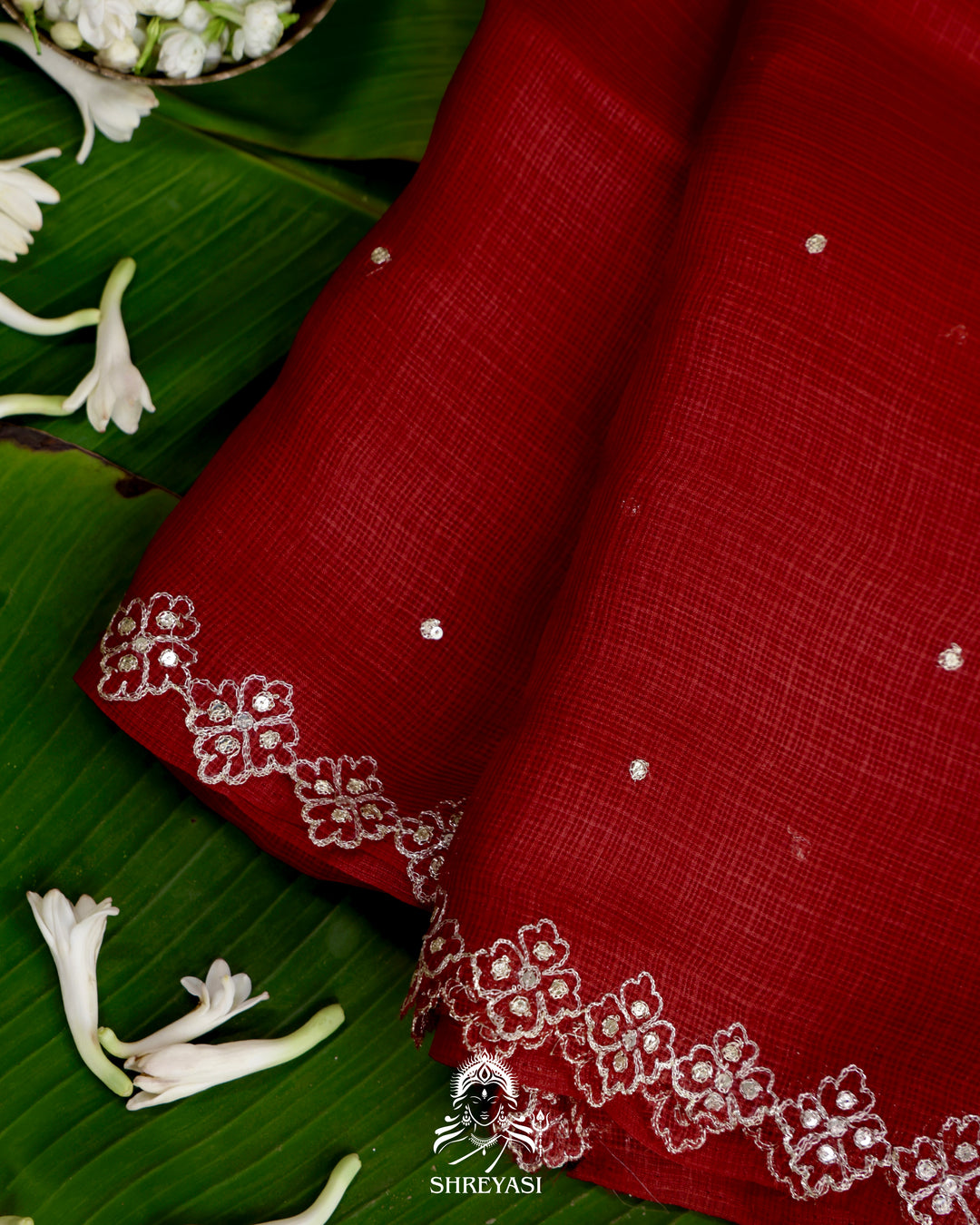 Handloom Pure Tussar Kota Saree with Scalloped Pitta Embroidery Border