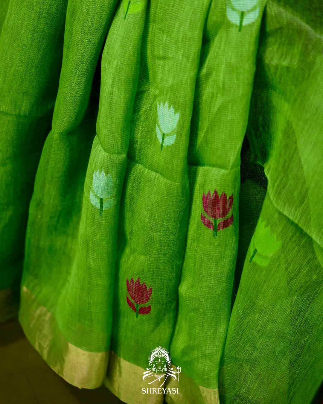 Handloom Silk Linen Jamdani Saree with Tissue Paithani Pallu