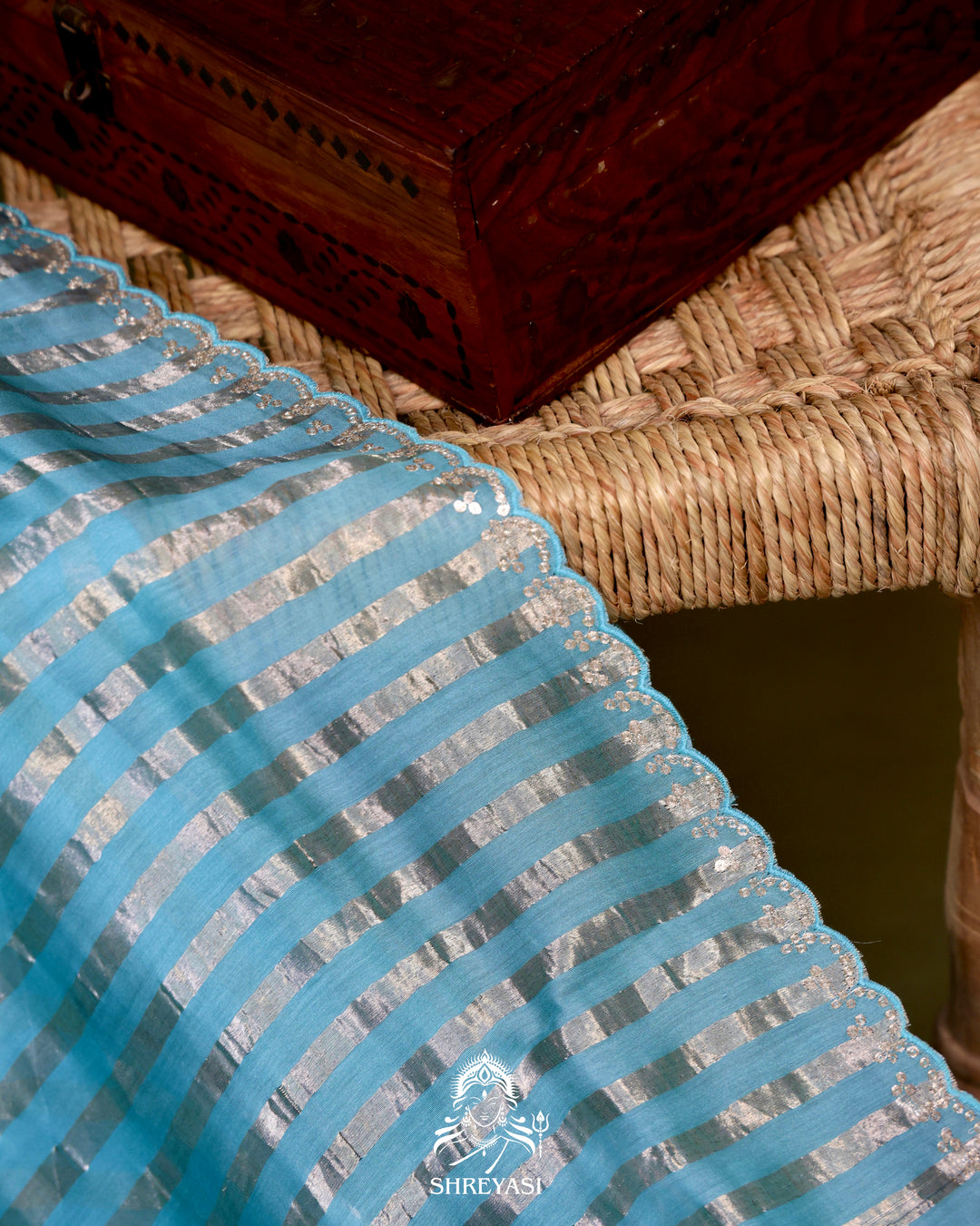 Chanderi Tissue Silk Saree with Pita Embroidered Borders and Gota Patti Embroidered Floral Blouse
