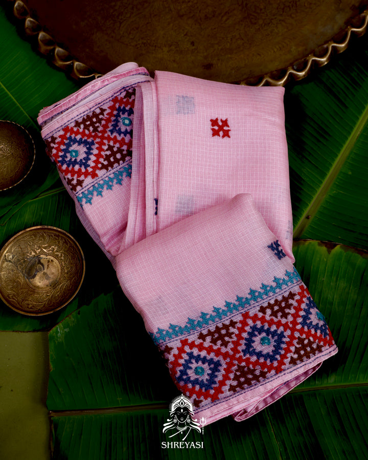 Handloom Pure Tussar Kota Saree with Kutch Hand Embroidery and Mirror Work