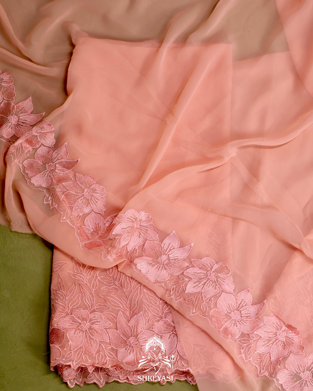 Soft Georgette Saree with Floral Thread Embroidery Border