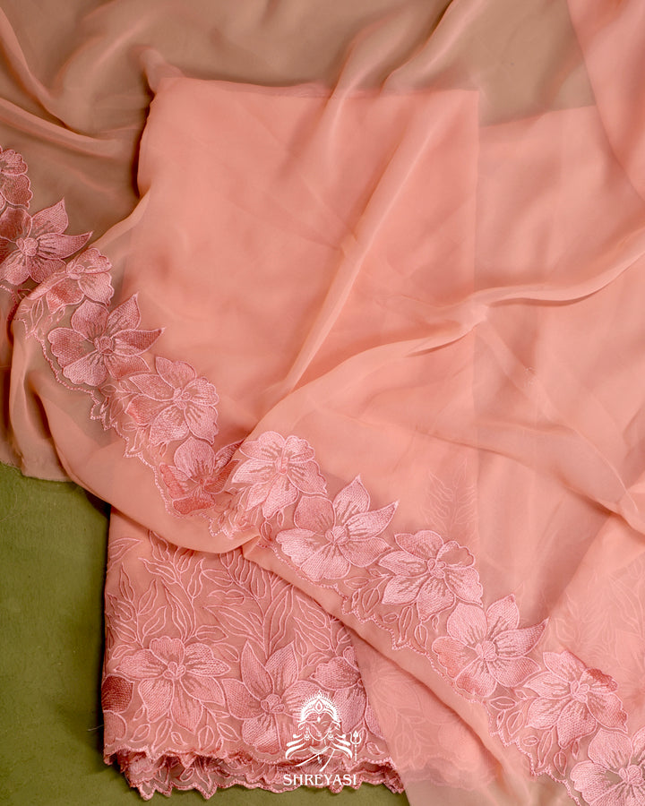 Soft Georgette Saree with Floral Thread Embroidery Border