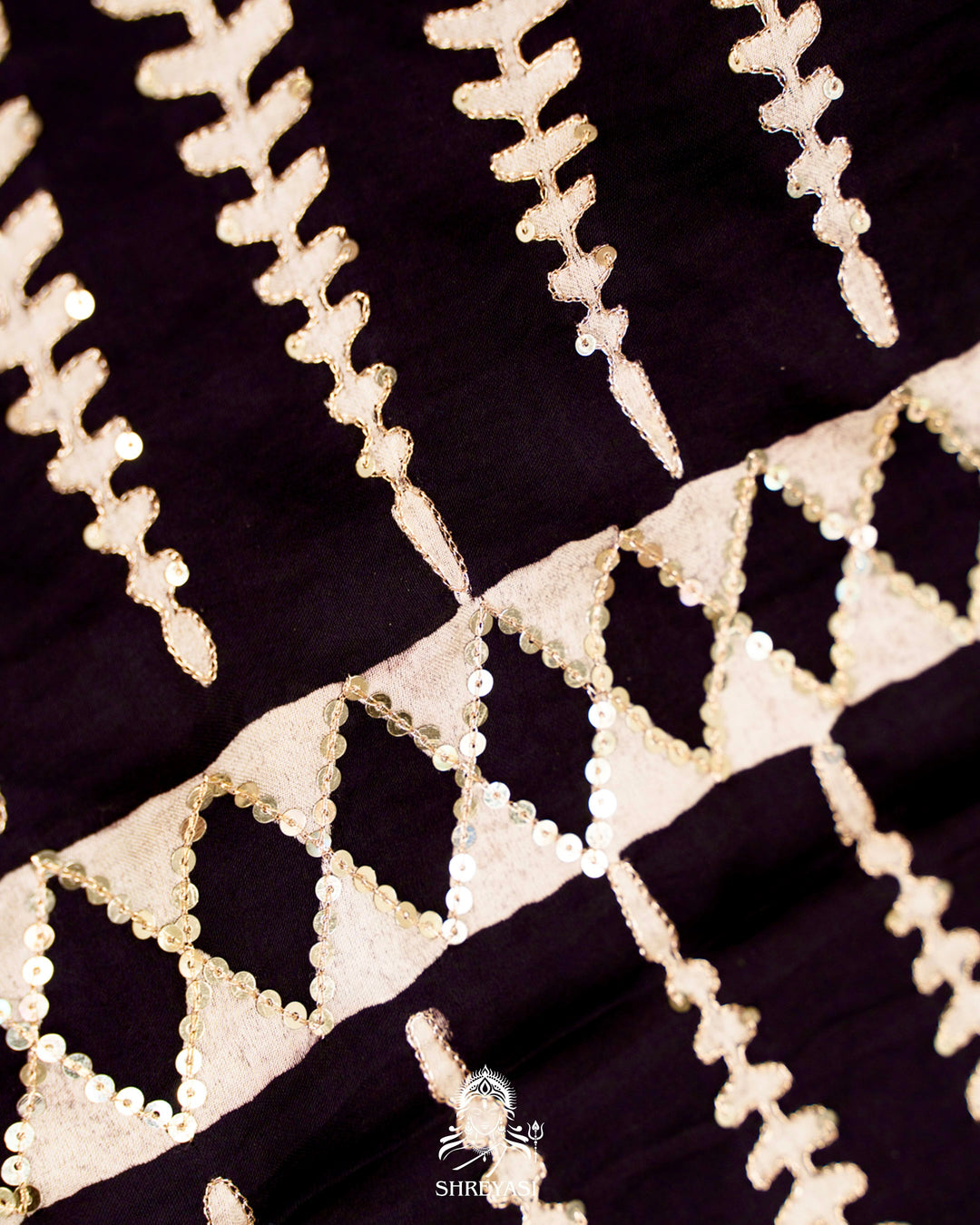Handloom Pure Modal Silk Ajrakh Hand Block Printed Saree with Natural Dyes, All Over Aari Embroidery & Embroidered Borders