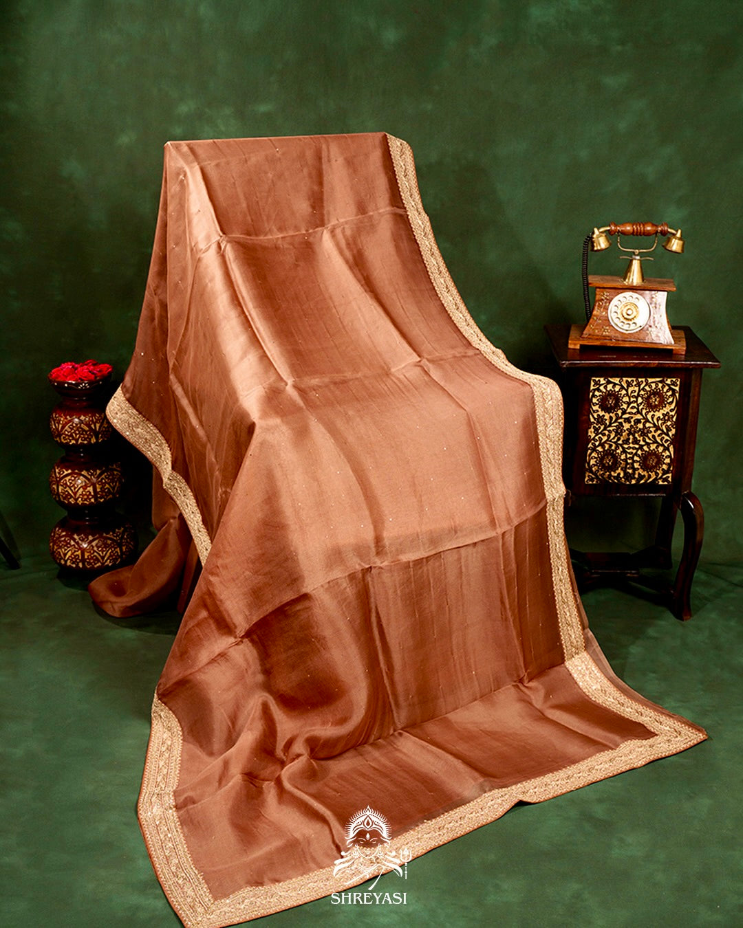 Pure Organza Silk Saree with Embroidered Border and Velvet Blouse