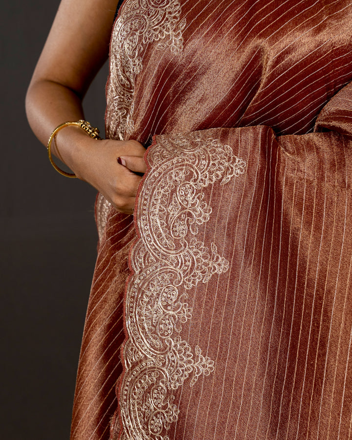 Handloom Pure Tissue Silk Saree with Pita Embroidered Borders and Paithani Pen Kalamkari Blouse