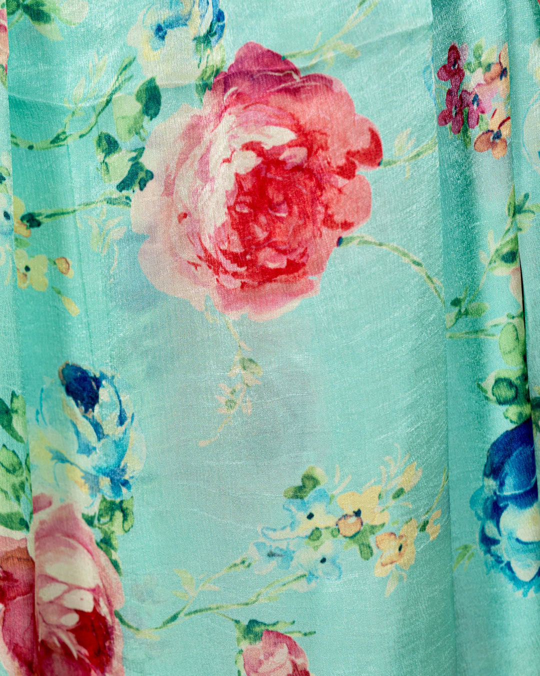 Pure Chinon Satin Saree with Floral Print and Embroidered Borders