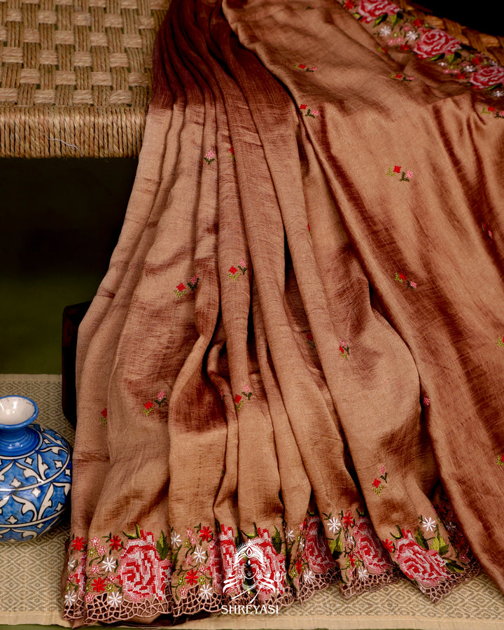 Tussar Silk Saree with Petit Point Embroidery