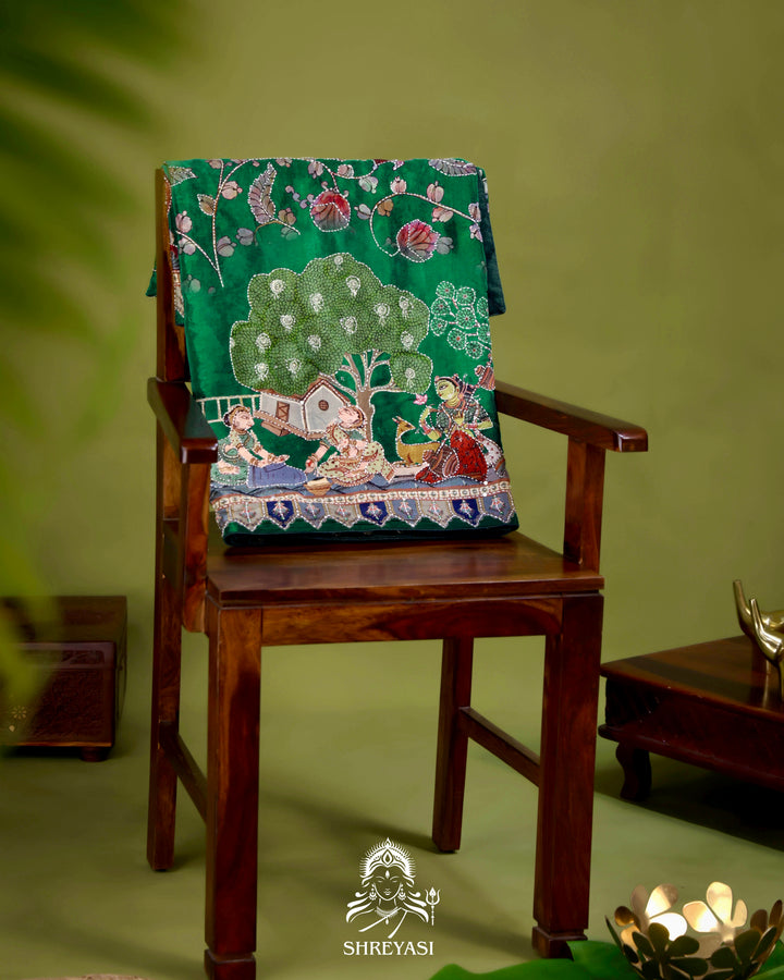 Pure Crepe Silk Saree with Kantha Embroidery